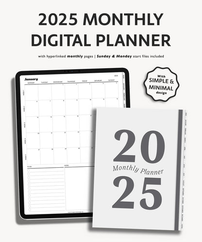 2025 Monthly Planner | Minimal Modern Simple Agenda