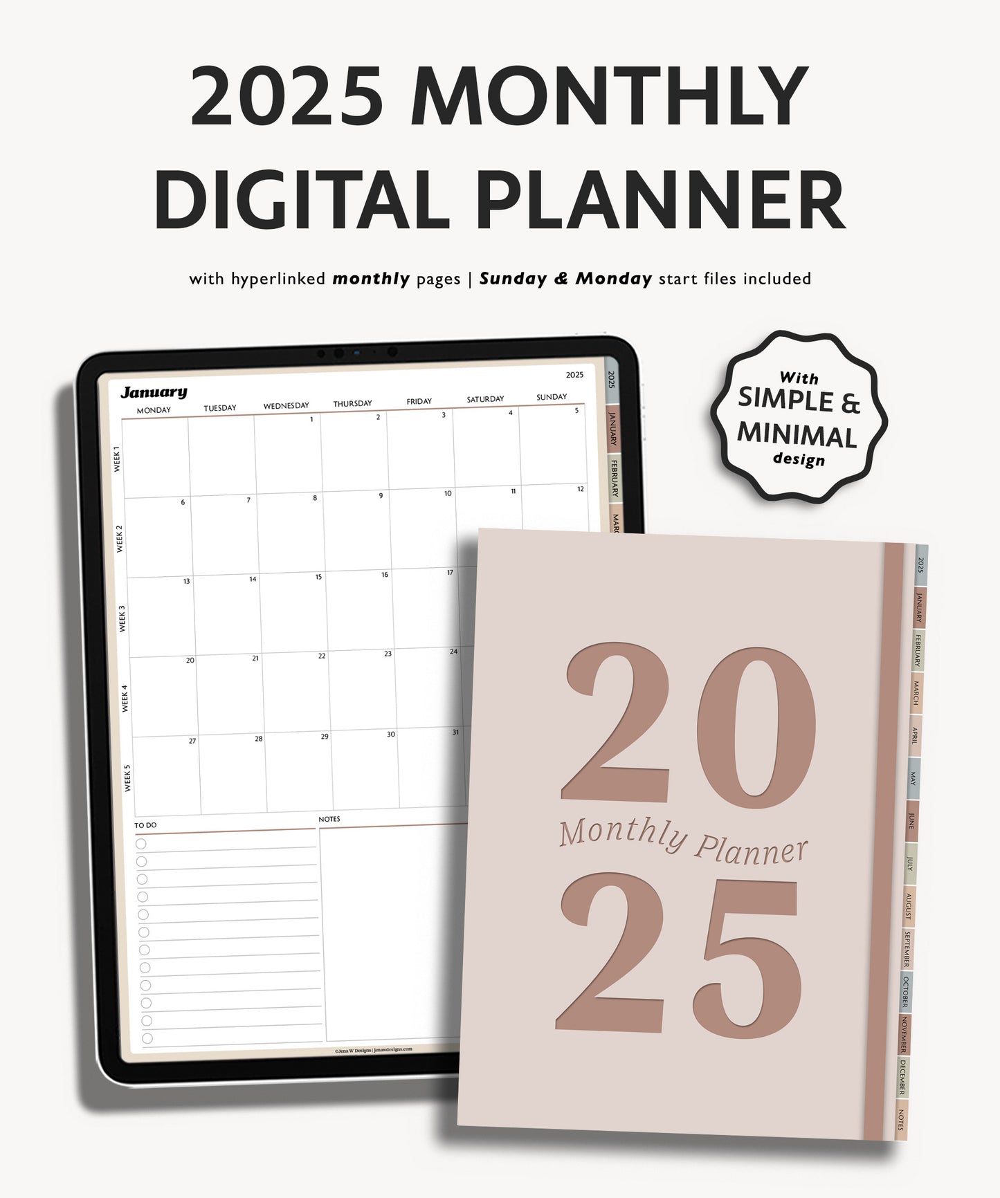2025 Monthly Planner | Minimal Modern Simple Agenda