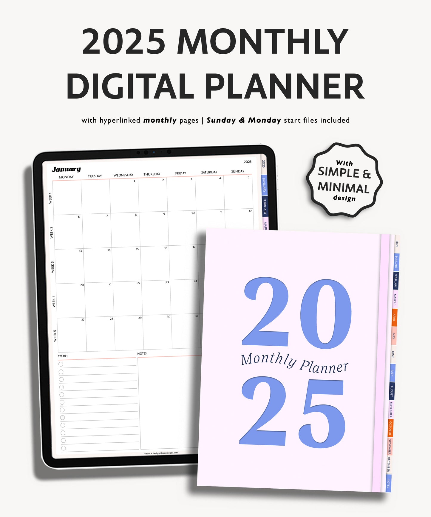 2025 Monthly Planner | Minimal Modern Simple Agenda