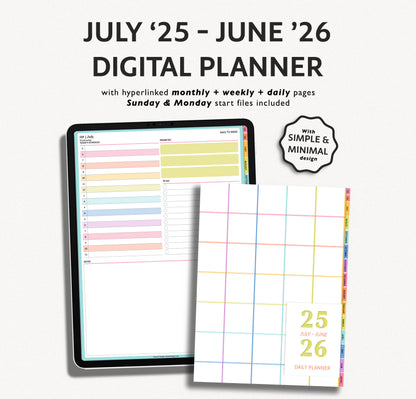 2025 2026 Mid Year Daily Planner | Minimal Modern Simple Agenda
