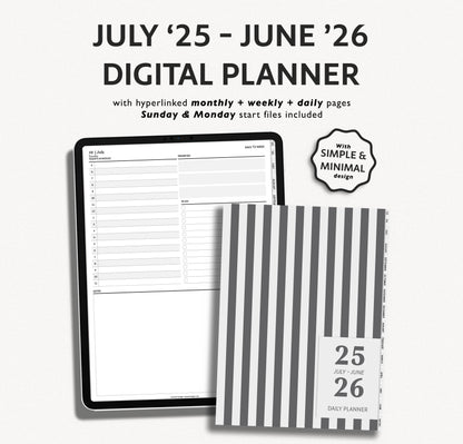2025 2026 Mid Year Daily Planner | Minimal Modern Simple Agenda