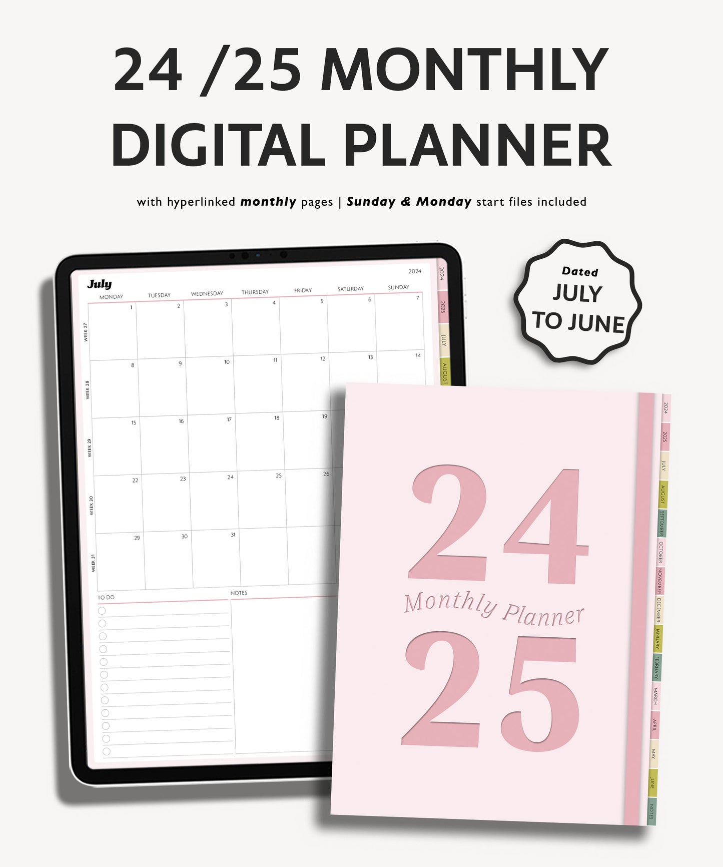 2024 2025 Mid Year Monthly Planner | Simple Minimal