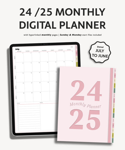 2024 2025 Mid Year Monthly Planner | Simple Minimal