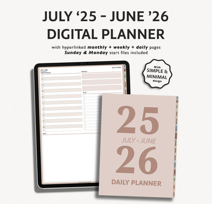 2025 2026 Mid Year Daily Planner | Minimal Modern Simple Agenda