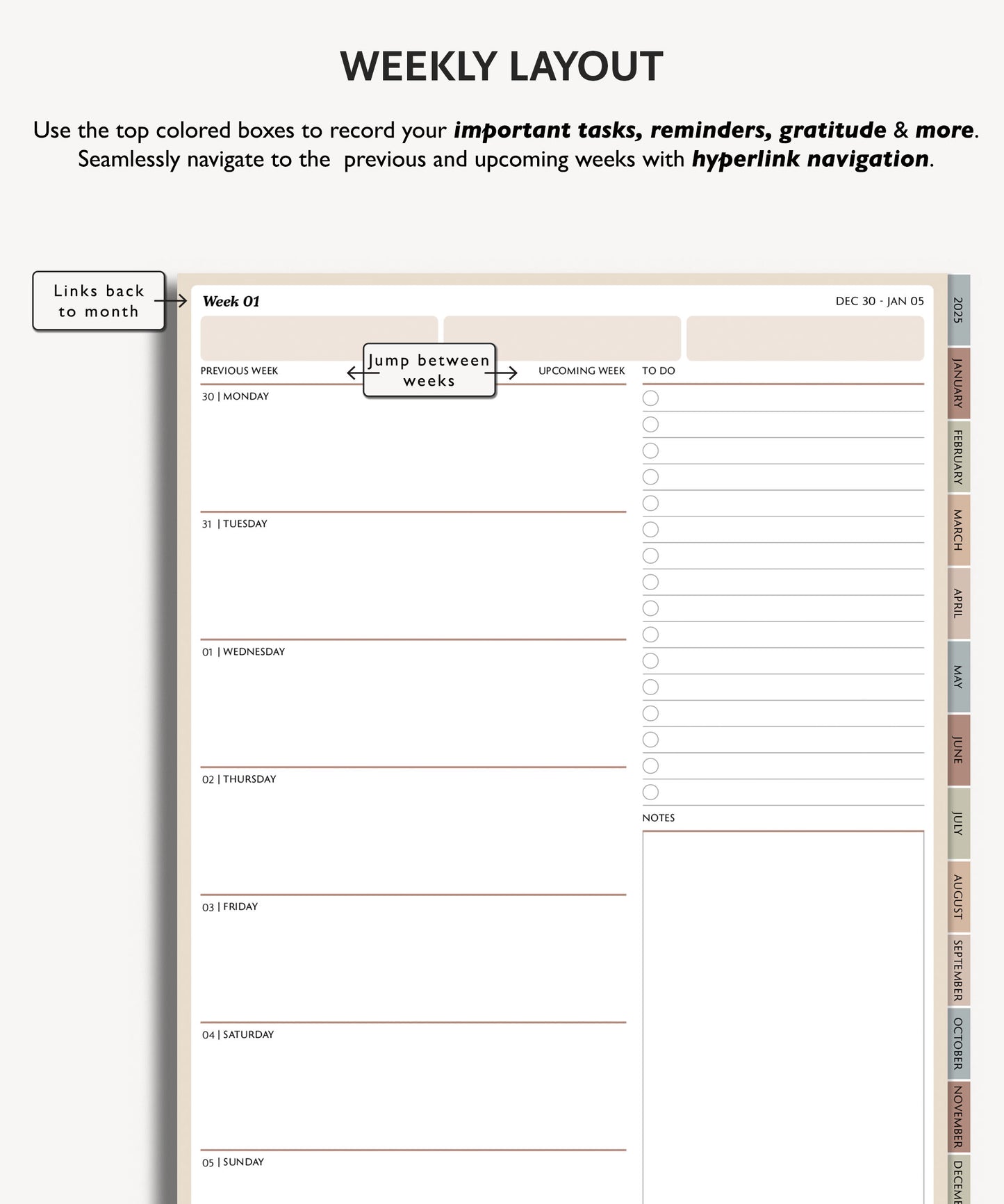 2025 Weekly Planner | Minimal Modern Simple Agenda