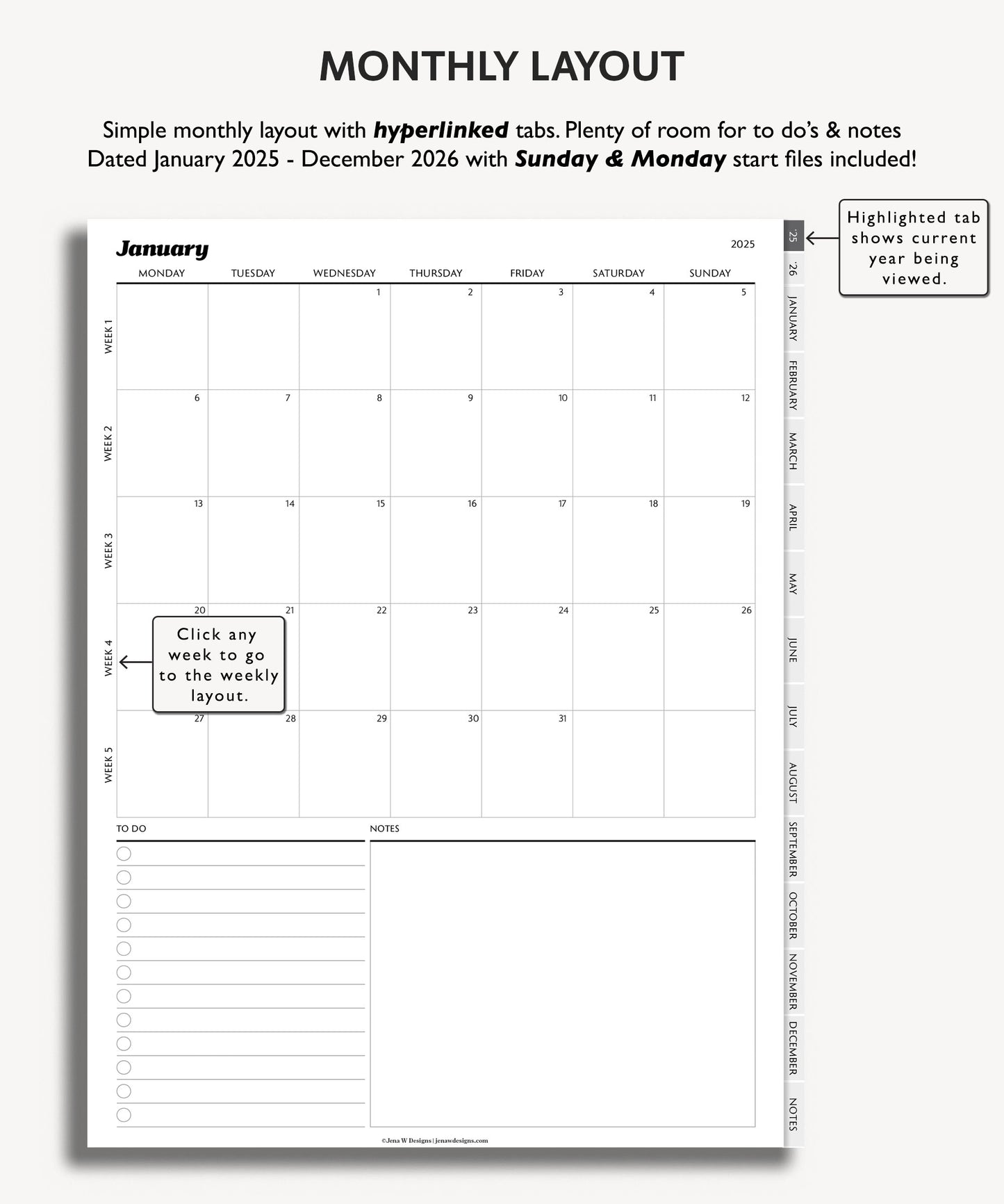 2025 2026 Two Year Weekly Planner | Minimal Modern Simple Agenda