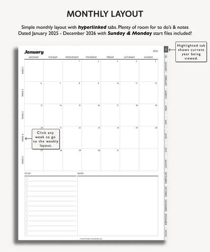 2025 2026 Two Year Weekly Planner | Minimal Modern Simple Agenda