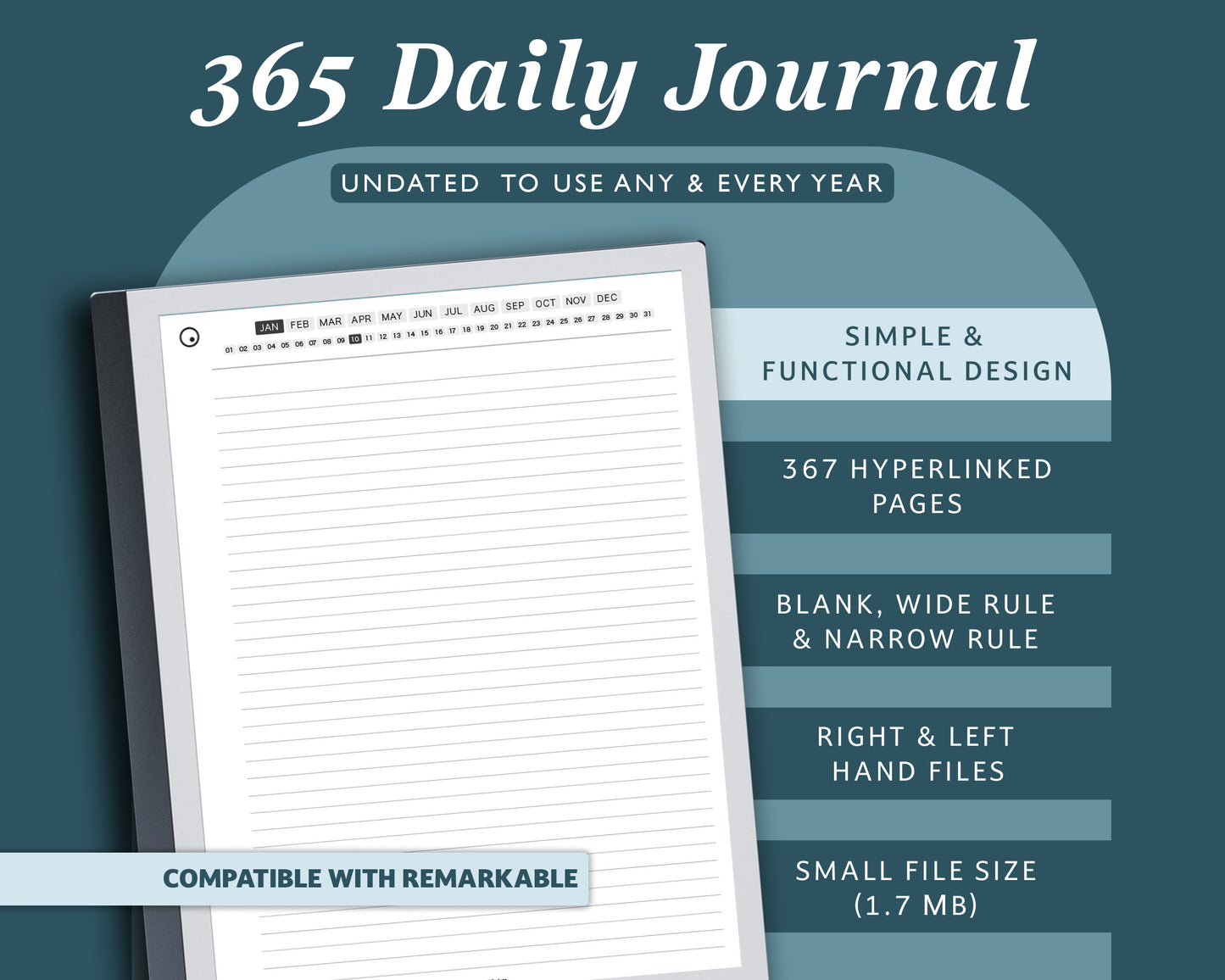 365 Daily and Monthly Digital Journal | for e-ink Devices