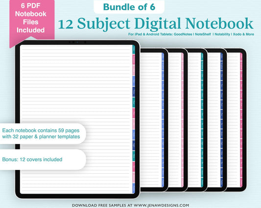 12 Subject Notebook Bundle | 6 Notebooks - Jena W Designs