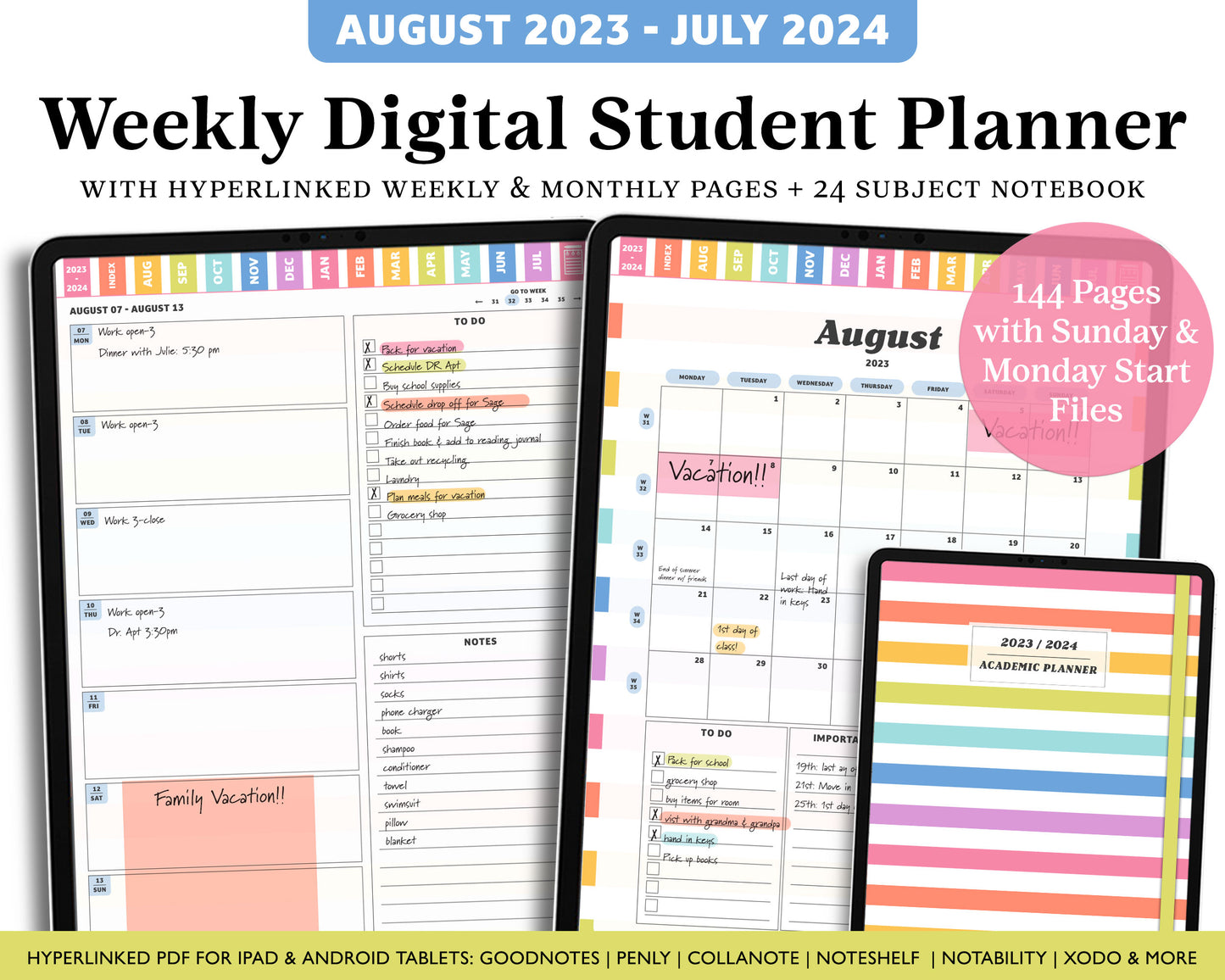 2023 - 2024 Digital Student Planner - Playful Academic Collection