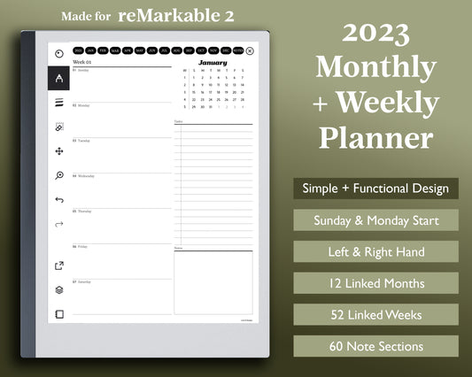 2023 Monthly Weekly Planner + 60 Section Notebook | for e-ink Devices