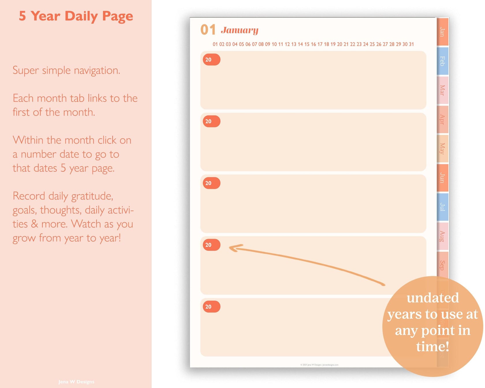 5 Year Daily Journal One Line a Day Memory Book Jena W Designs