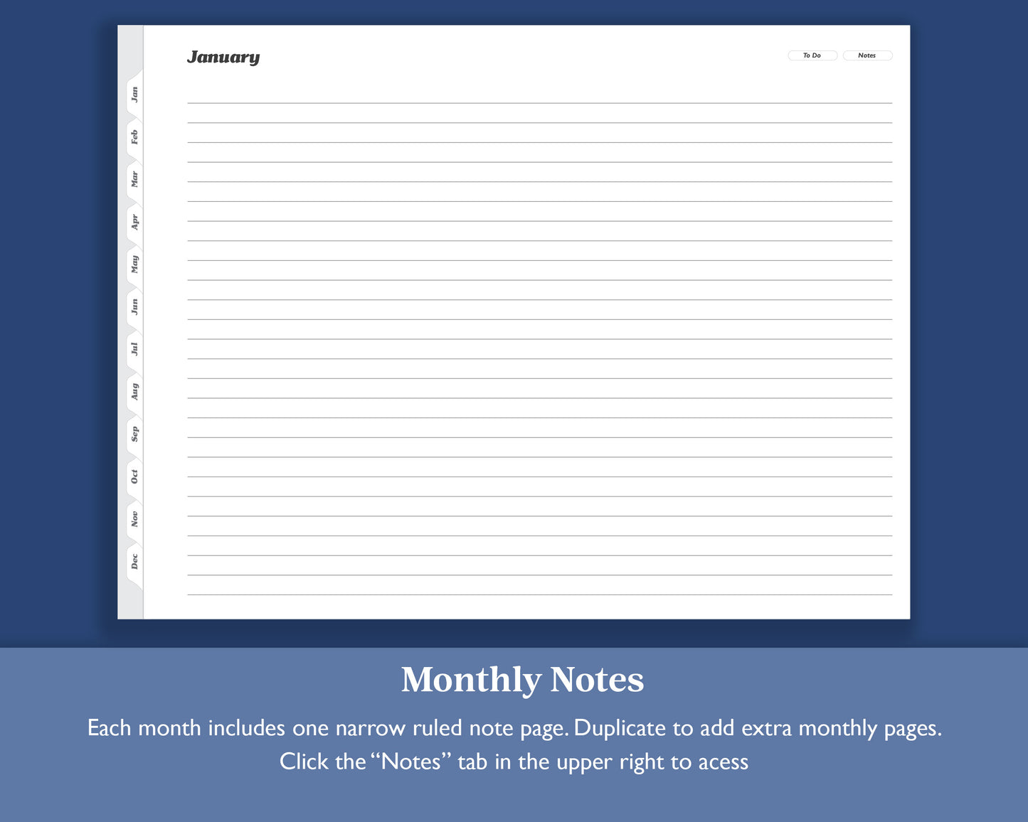 Undated Monthly Planner with To Do Lists | Landscape Planner for e-ink Devices