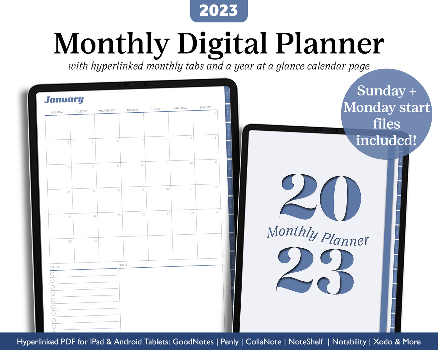 2023 Minimal Modern Monthly Planner | 12 Month Vertical Planner