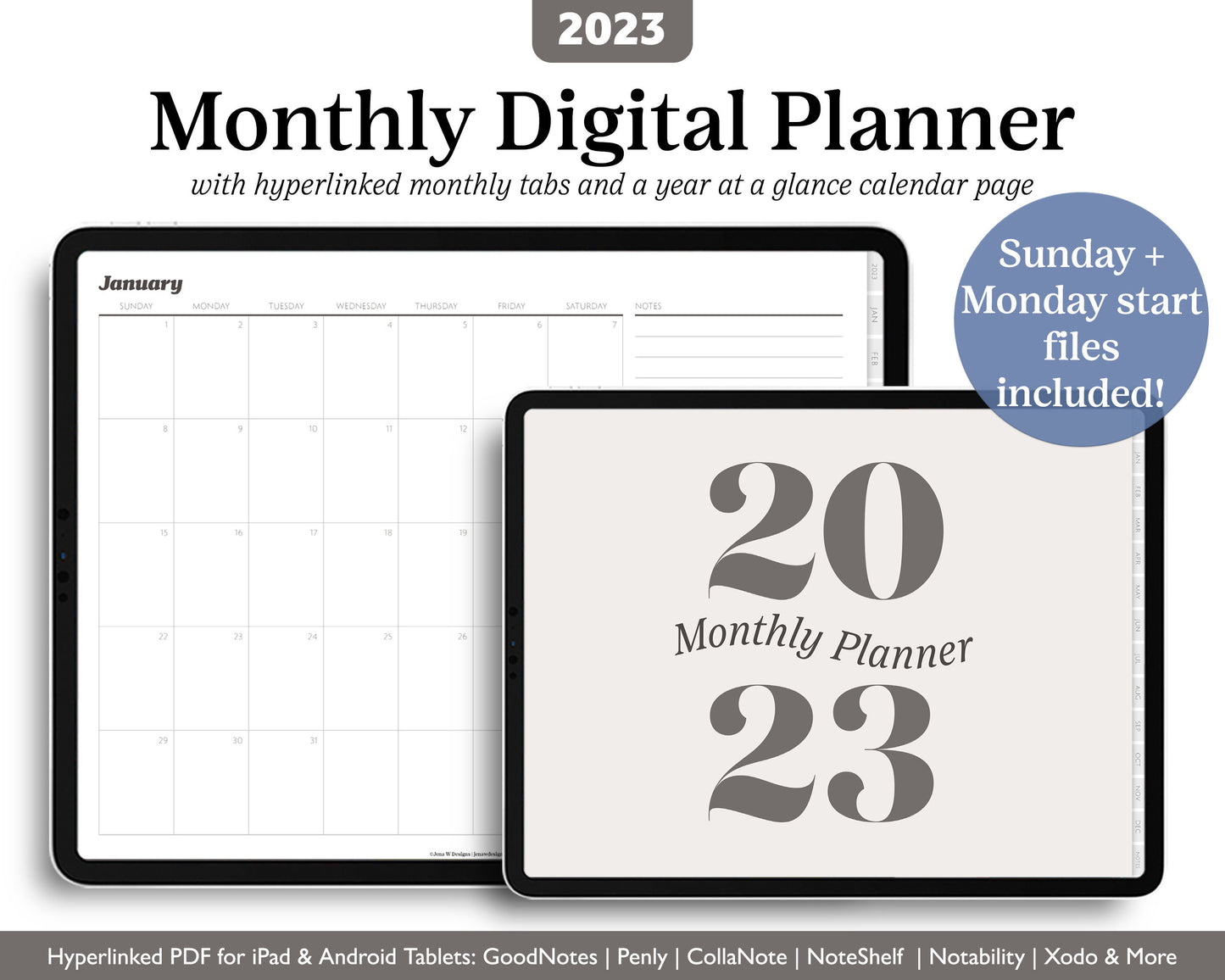 2023 Minimal Modern Monthly Planner | Digital Landscape Planner