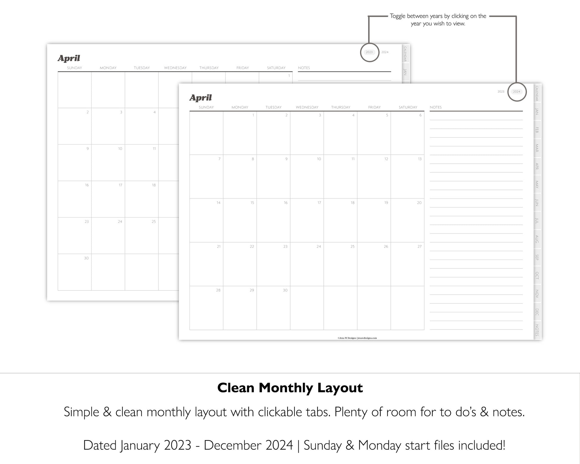 2023- 2024 Minimal Modern Monthly Planner  2 Year Digital Planner Lan –  Jena W Designs