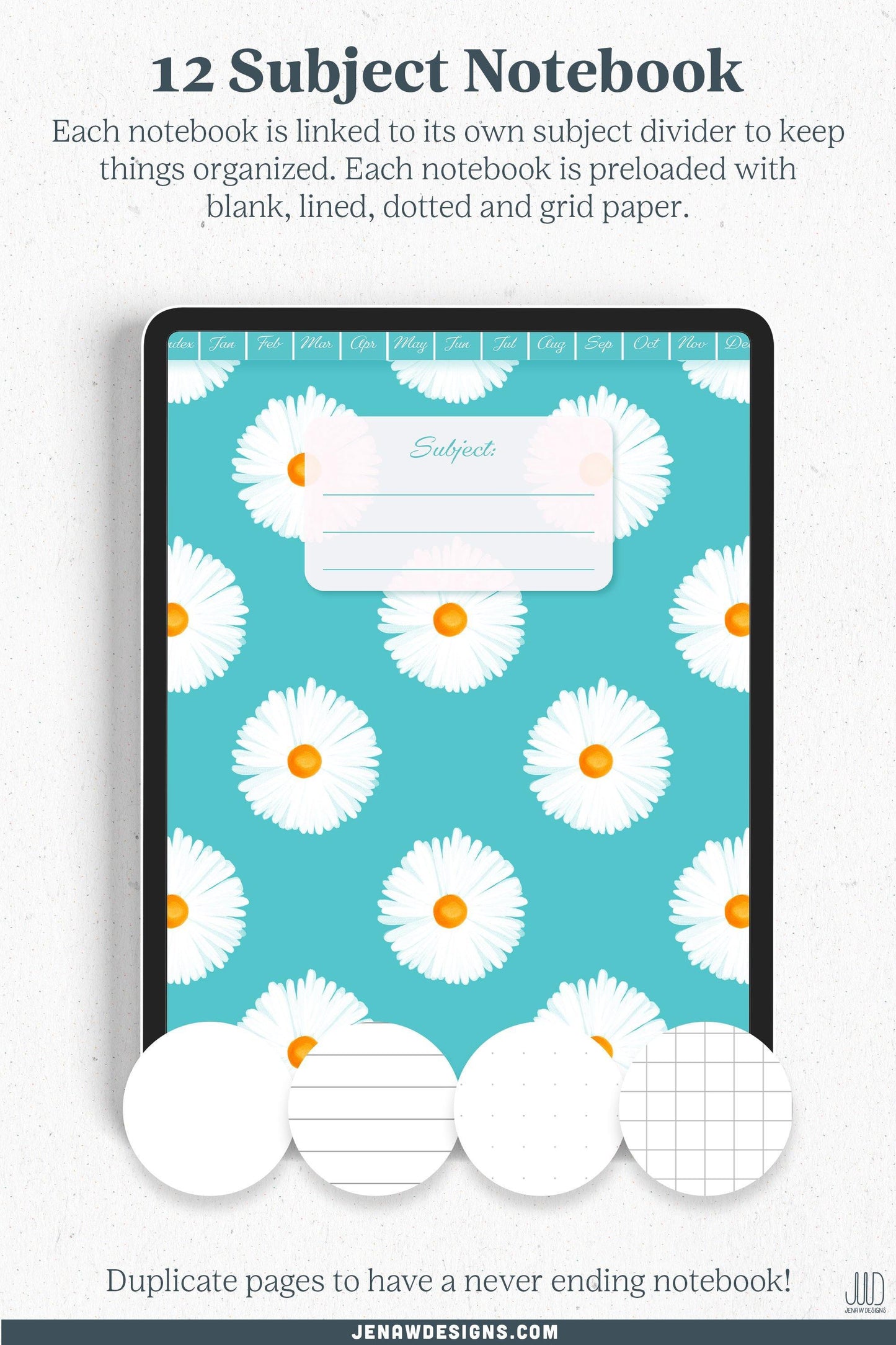 Undated Digital Planner | Vibrant Daisy Collection - Jena W Designs