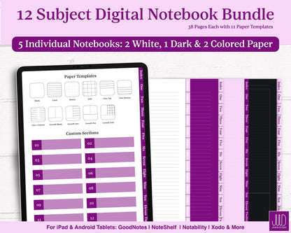 12 Subject Notebook Bundle | White, Colored and Dark Mode Notebook Bundle - Jena W Designs