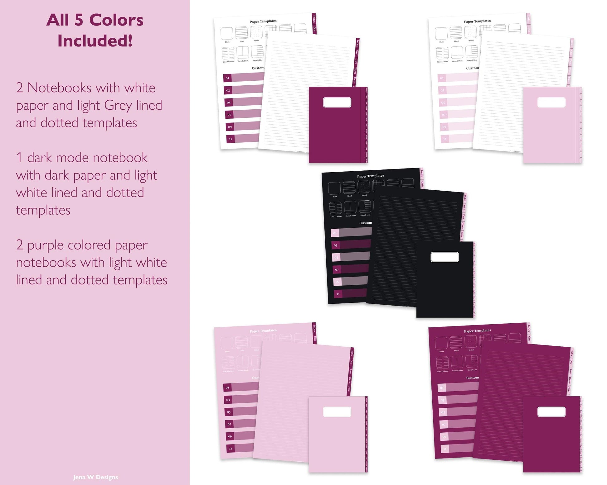 12 Subject Notebook Bundle | White, Colored and Dark Mode Notebook Bundle - Jena W Designs