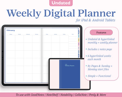 Undated Weekly Digital Planner | Realistic Two Page Landscape Planner