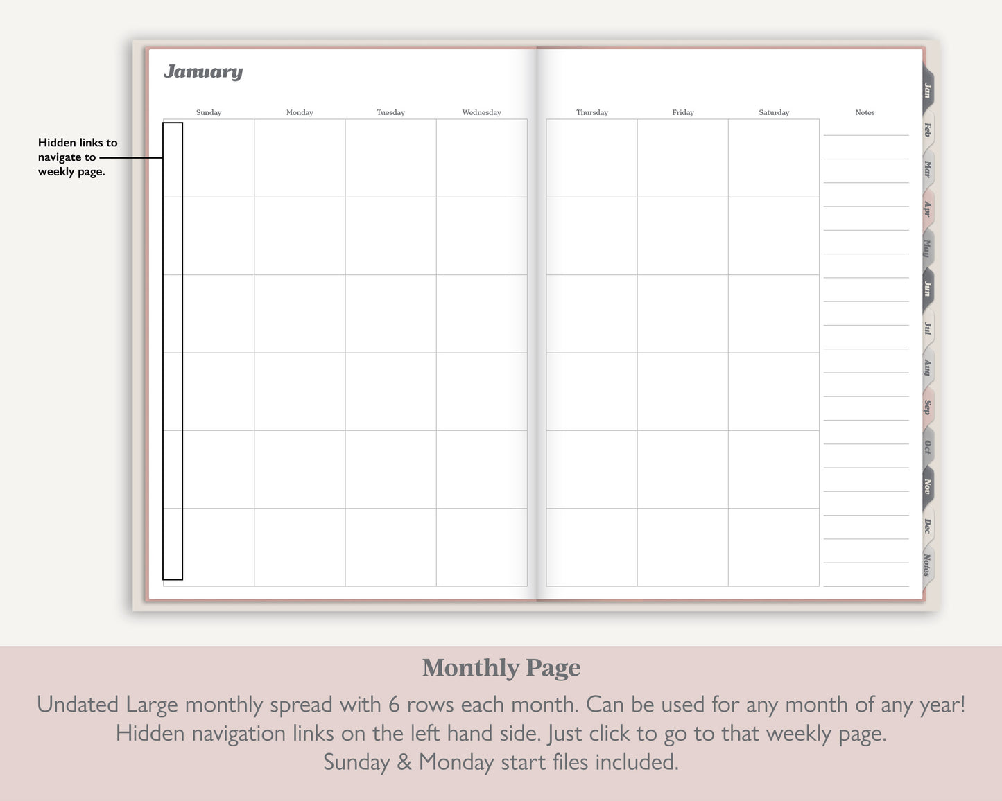 Undated Weekly Digital Planner | Realistic Two Page Landscape Planner