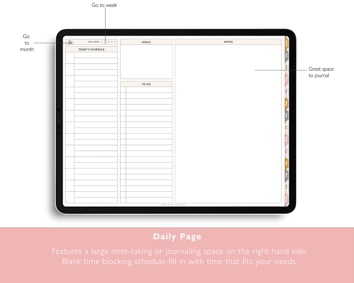 2023 Monthly + Weekly + Daily Digital Planner With 24 Custom Sections | Weekly Landscape Agenda