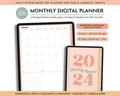 2024 Simple Monthly Digital Planner | Modern Minimal Collection