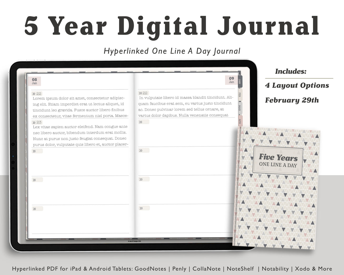 Realistic 5 Year Digital Journal | One Line A Day Journal | Landscape
