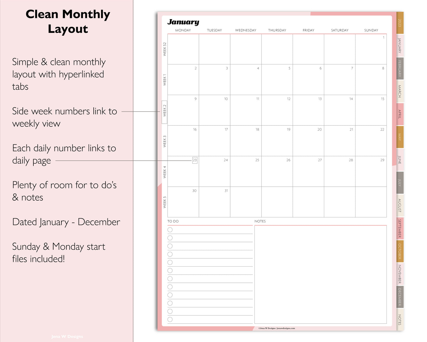 2023 Minimal Modern Daily Planner | Simple Digital Planner | Vertical