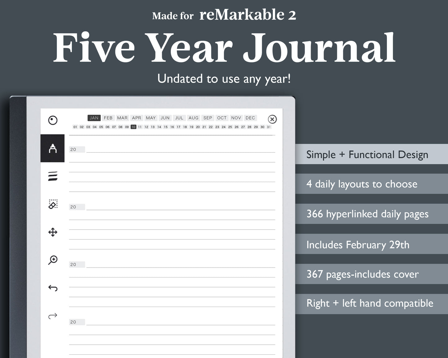 365 Daily Five Year Digital Journal | for e-ink Devices