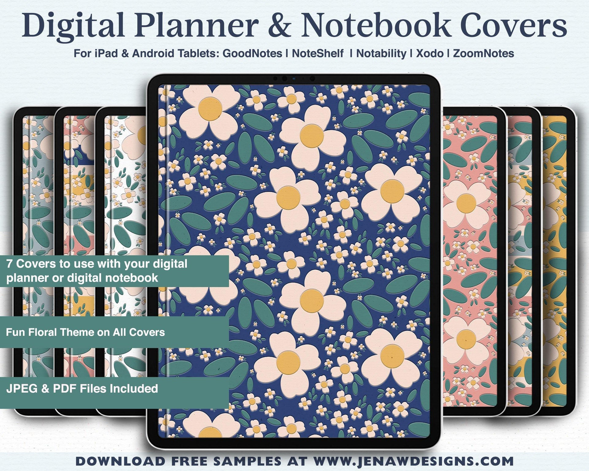 Digital Planner & Notebook Cover | 7 Floral Covers | Vertical