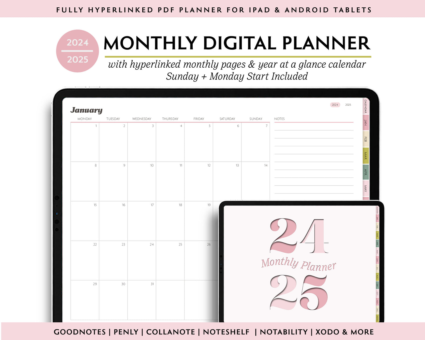 2024 - 2025 Simple 2 Year Monthly Digital Planner | Modern Minimal Collection