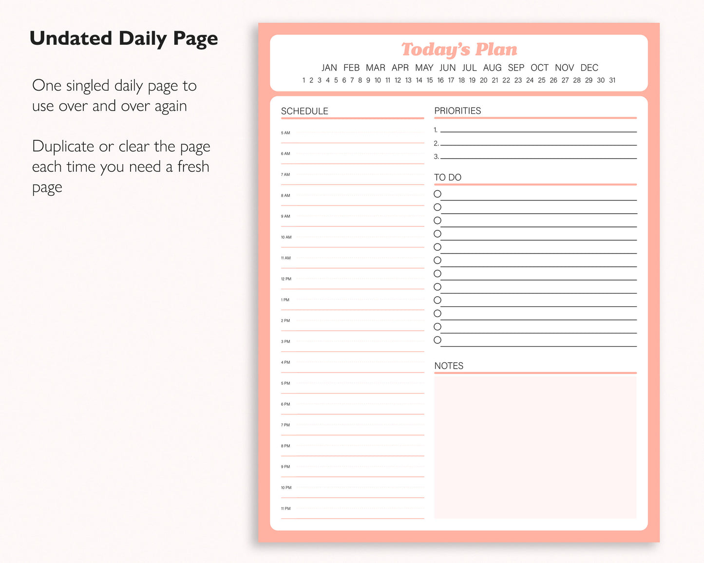 One Page Daily Planner | PDF Planner