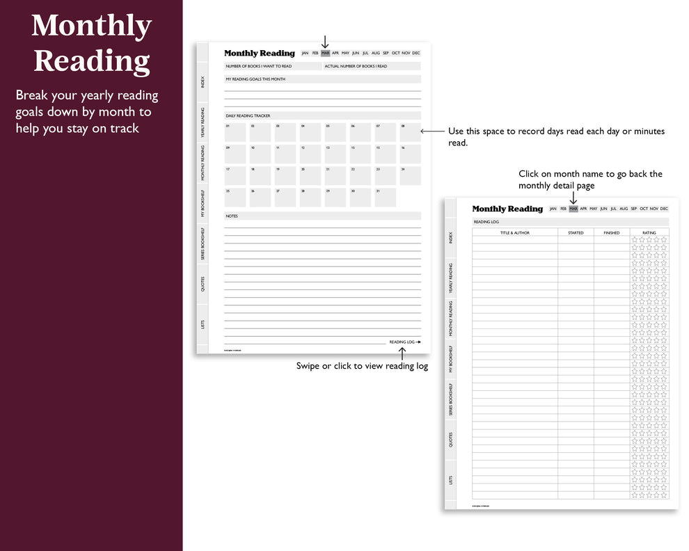 Reading Journal | for e-ink Devices – Jena W Designs