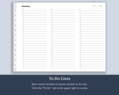 Undated Monthly Weekly Planner with To Do Lists | for e-ink Devices