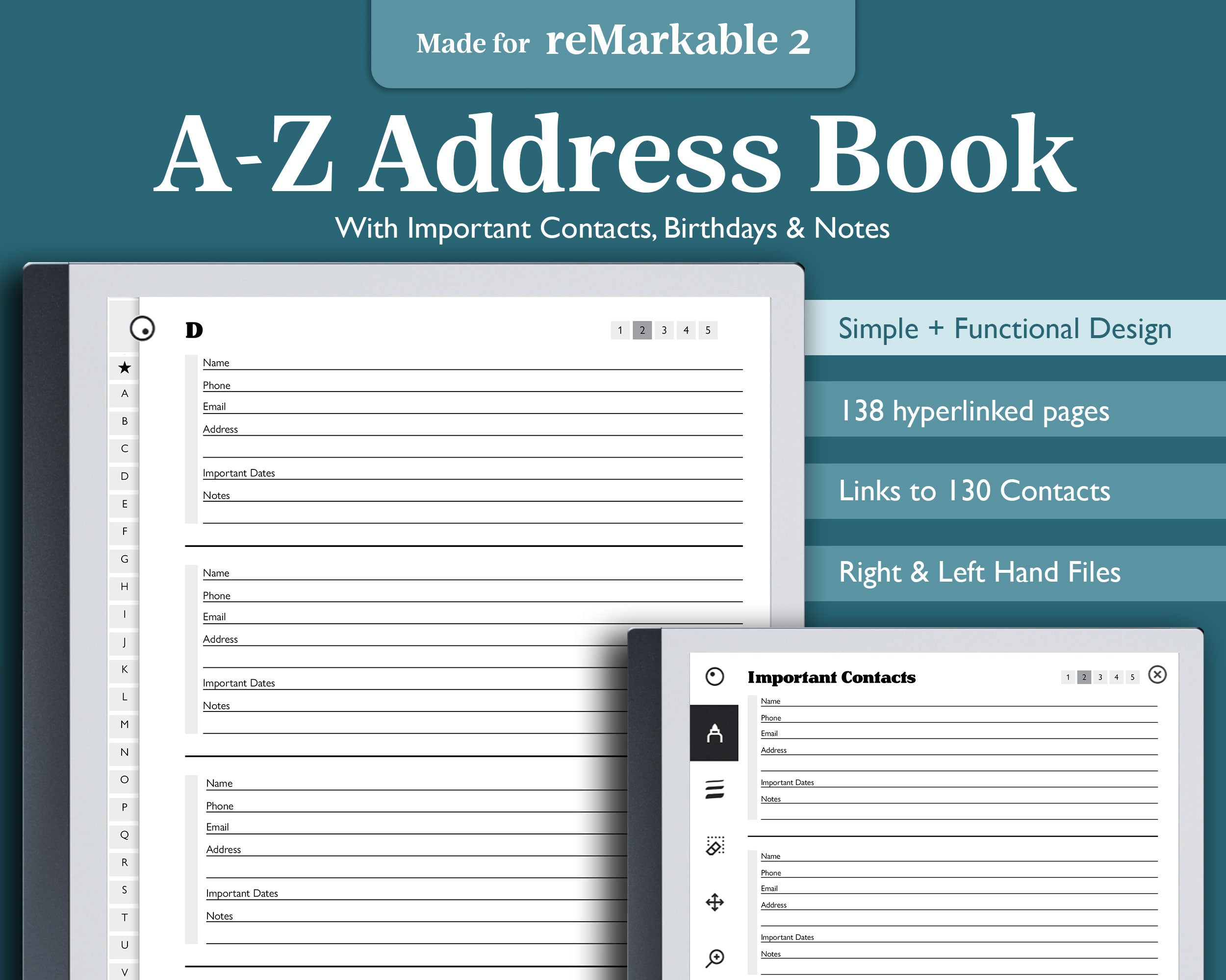 A-Z Address Book | for e-ink Devices – Jena W Designs