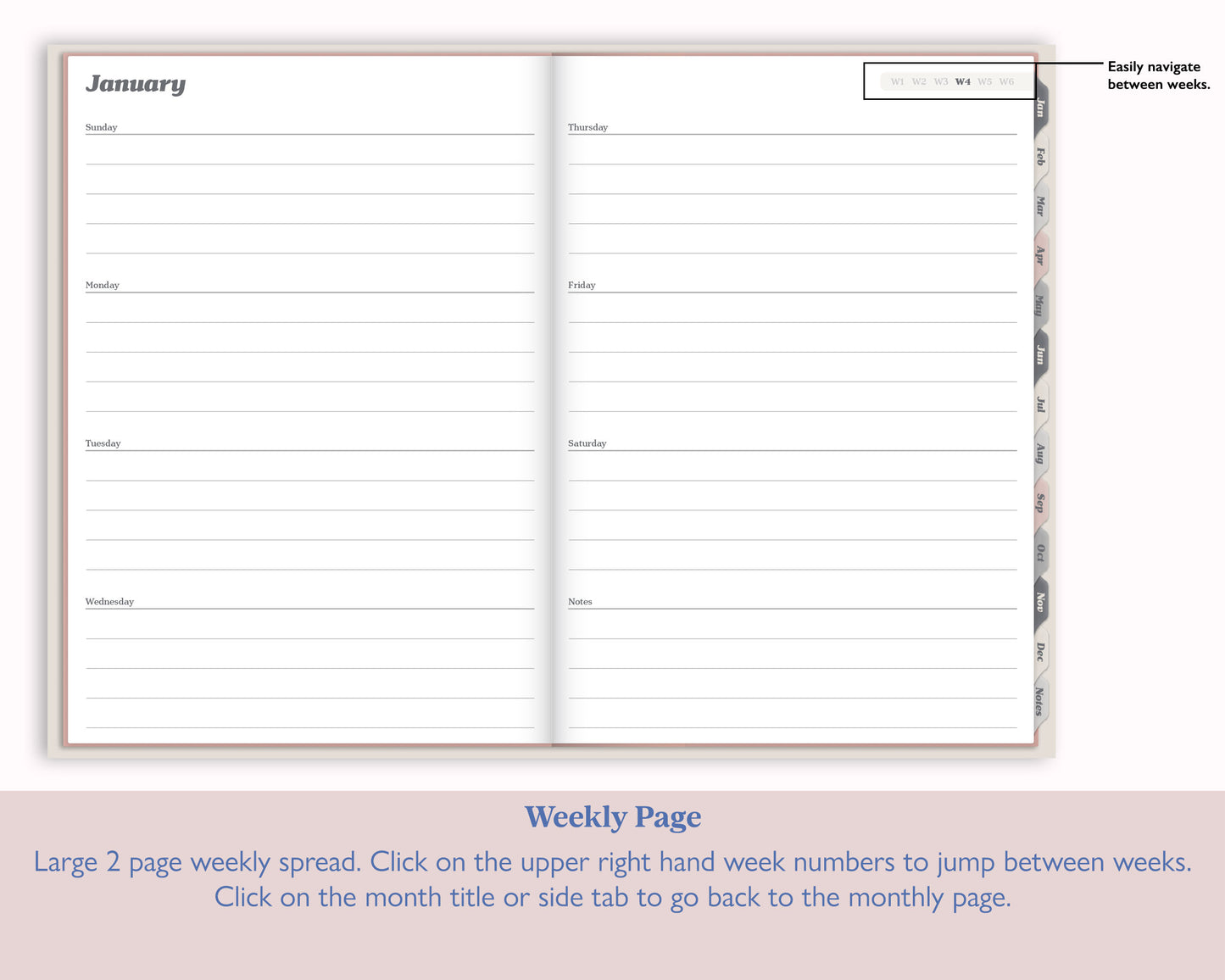 Undated Weekly Digital Planner | Realistic Two Page Landscape Planner