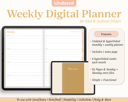 Undated Weekly Digital Planner | Realistic Two Page Landscape Planner