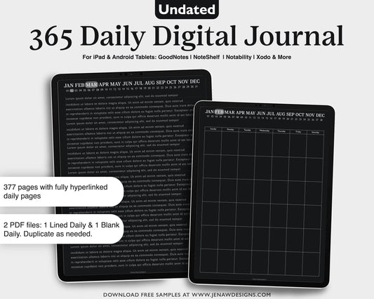 Daily Journal | Undated Dark Mode - Jena W Designs