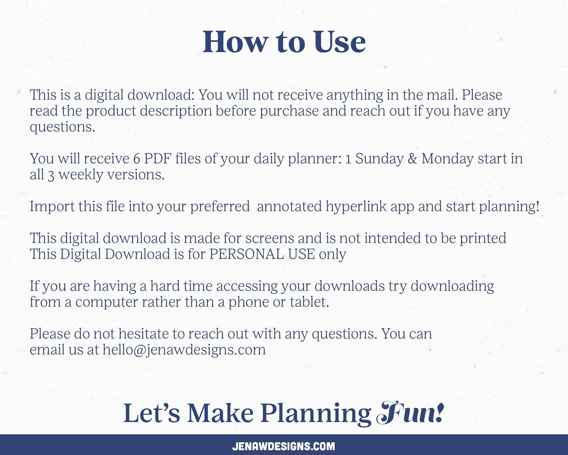 Undated Weekly Digital Planner with Flip Tabs - Jena W Designs
