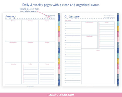 Undated Daily Planner with Colored Tabs - Jena W Designs