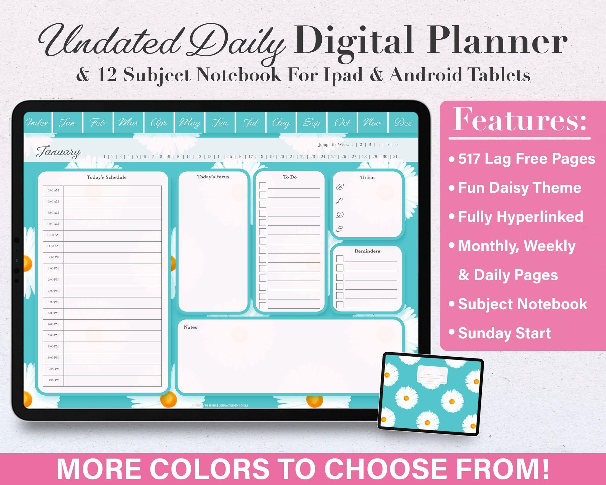 Undated Digital Planner | Vibrant Daisy Collection - Jena W Designs